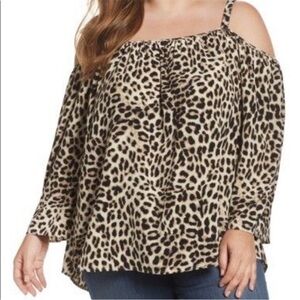 Stunning Leopard Print Women's Blouse w Peek-A-Boo Shoulders